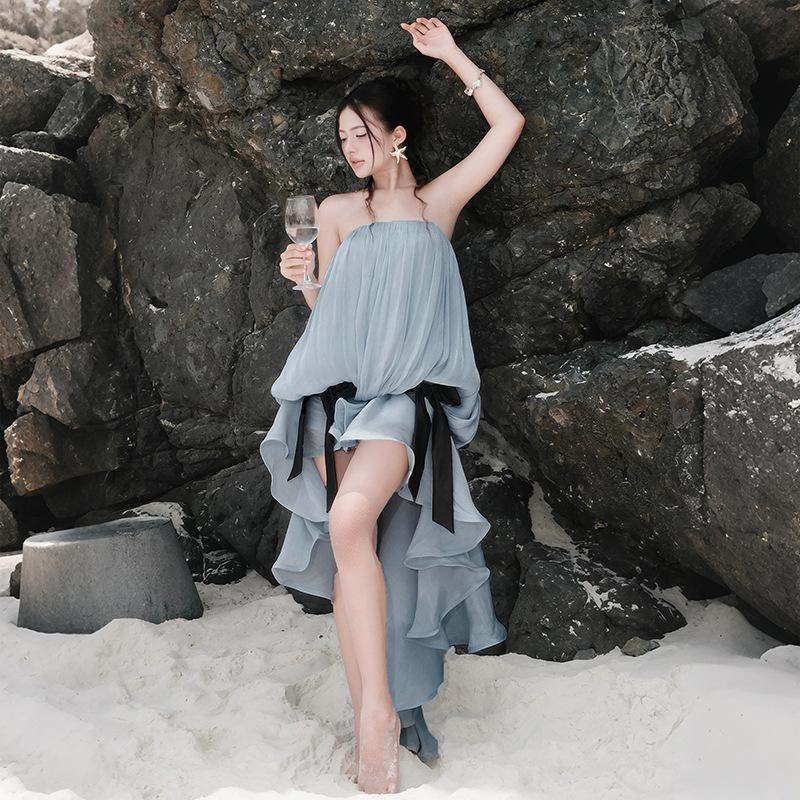 2026 European and American summer new atmosphere wear mesh bow decorative design sleeveless dress
