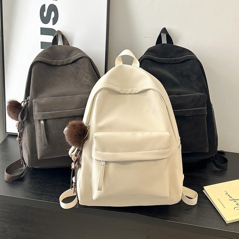 Minimalist Faux Leather Backpack Casual Daily Use Backpack for Women Simple Design Ideal for School Commute Travel and Everyday Outings No Pendant
