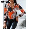 GMXIA Women's Fashion Casual Solid Color Print Long Sleeve POLO Neck Blouses & Shirts