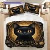 Black Cat Pattern Bedding Quilt Set Quilt Cover Pillowcase Home Decoration Birthday Gift (1 * Duvet Cover + 2 * Pillowcase, Without Core)