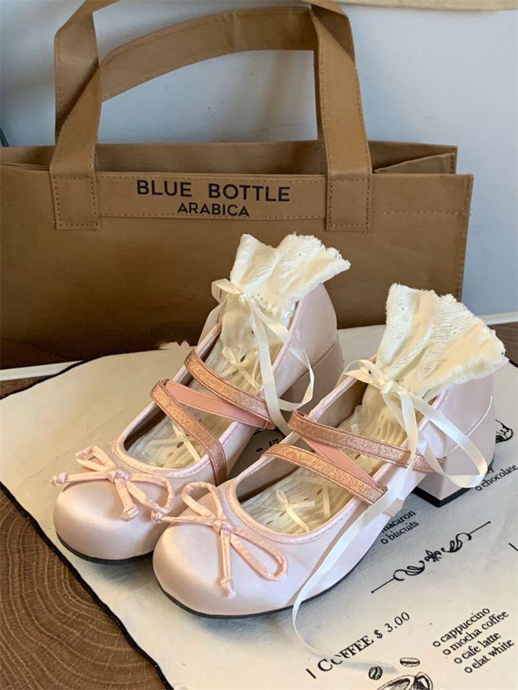 Fashion shoes girl it thick heel single shoes retro shallow mouth round head aLol cute Korean version of small leather shoes women