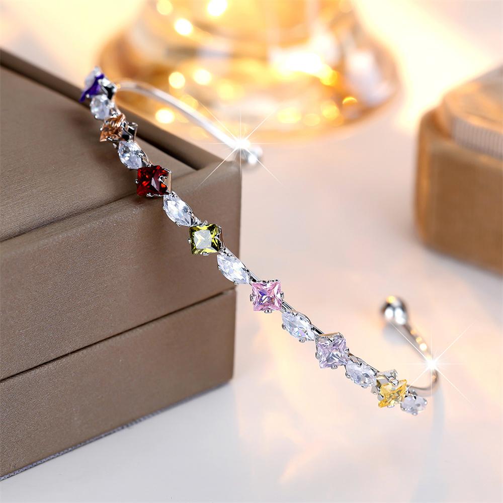 Multicolor Crystal Rainbow Zircon Open Adjustable Bangles Bracelets For Women Vintage Gold Silver Color Geometric Stone Bracelet