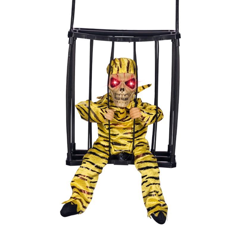 Halloween Animated Glowing Screaming Prisoner Skull In Cage Decor Haunted House Bar Escape Room Party