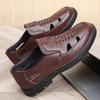 Foreign Trade Large Size 46 Size 47 Leather Sandals Men's Dad Shoes Cowhide Leather Soft Sole Summer Hollow Hole Shoes