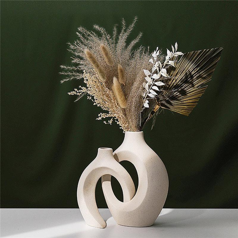 Hug Nordic Style Flower Arrangement 2-Piece White Vase Simple Flower Ornament Set High-End Design