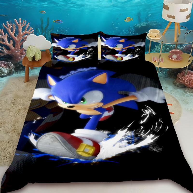 Duvet Cover Teens Sonic Hedgehog Cartoon Bedding Set Comforter Cover Bedroom Dormitory Decor Best Gifts