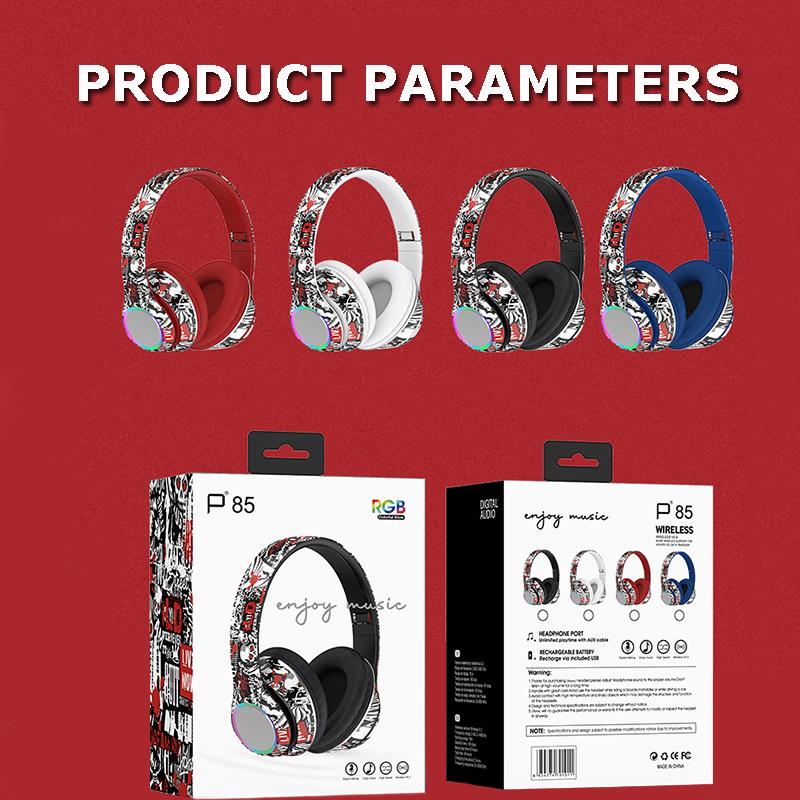 Neue bunte Graffiti-Kopfhörer LED Wireless Bluetooth Headsets Hifi Stereo Faltbare Gamer Kopfhörer Rauschunterdrückung Freisprecheinrichtung