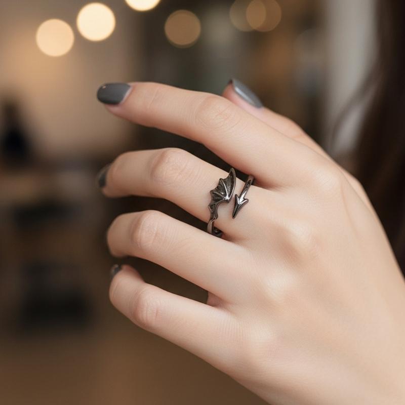 Unique Adjustable Gothic Wing Rings For Couples Angelic Devil Designs Alloy Open Jewelry Matching Accessory