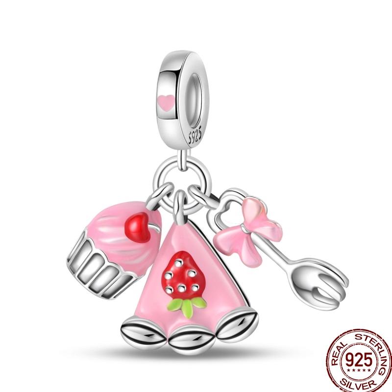 Newstering Copper Cherry Strawberry Fruit Series Charms Beads Fit 3Mm Original Bracelets Diy Birthday Jewelry Gifts