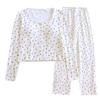 Women's Cotton Knit Pajama Set with Bra Pads - Sweet Long Sleeve Cardigan and Pants for Autumn/Spring Homewear