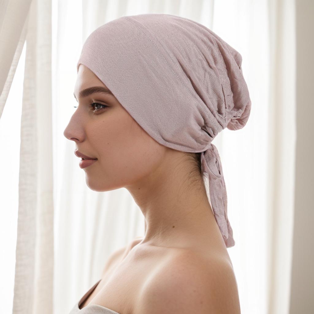 Pañuelo para la cabeza de algodón y seda elástico con cordones ajustable, gorro para quimioterapia