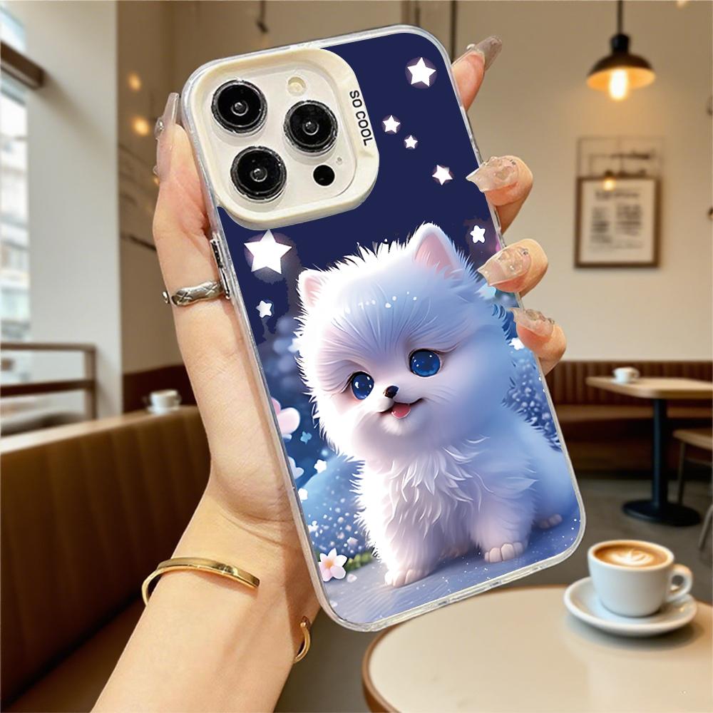 White Puppy Under Stars Hard Phone Case for Iphone 16 15 14 13 12 11 Pro Max Mini Shockproof Anti-Scratch Protective Cover