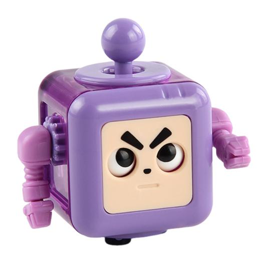 6-Side Stress Relief Cube Toy Multifunctional Anxiety Relief Cartoon Robot Sensory Cube with Spinning Arm Popping Button Joystick Toggle Switch