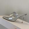 Fashion Novelty Transparent PVC Leather Corss Band Slippers Woman Summer Peep Toe Thin High Heel Sandals Elegant Ladies Party Dress Shoe