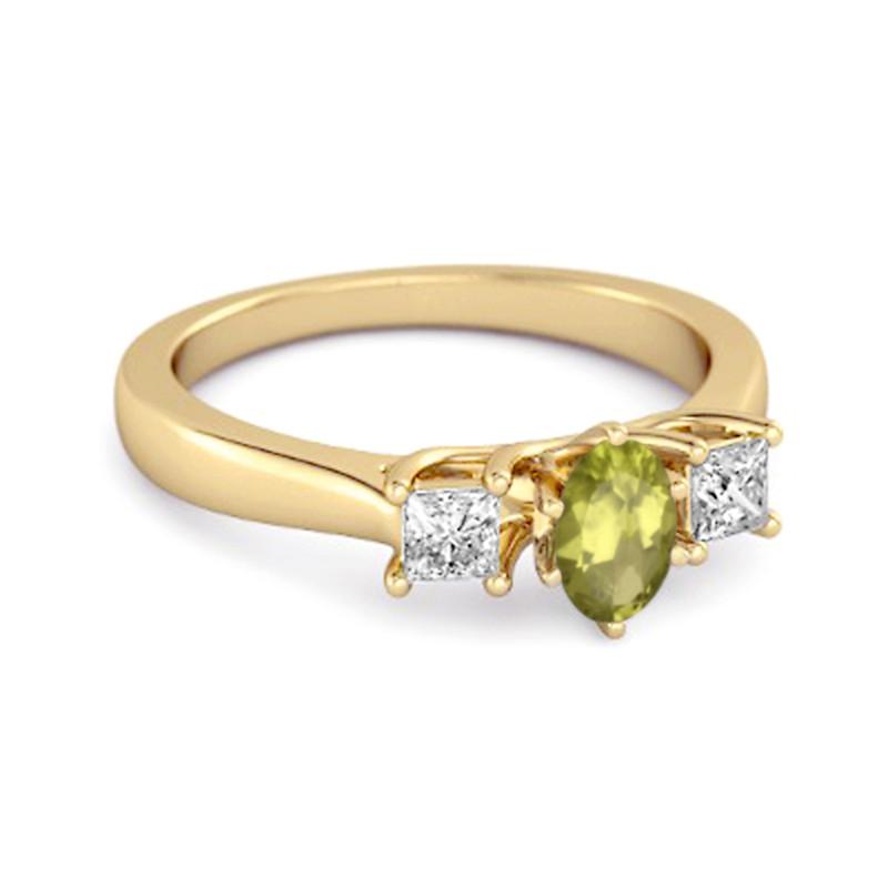 Peridot Elegant Three Stone Ring - Sterling Silver Gold Vermeil