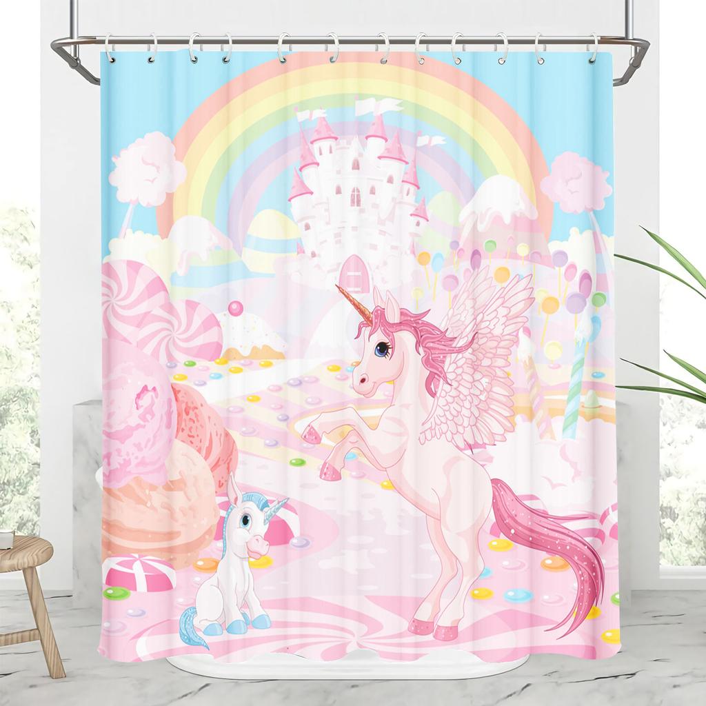Unicorn Cartoon Shower Curtains Full Set for Boys and Girls Luxury Screen Bath Curtain Toilet Accessories Anime Funny Cute