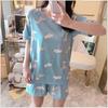 2 Teile/satz Cartoon Tier Frauen Nachtwäsche Kurzarm Top Shorts Pyjamas Set