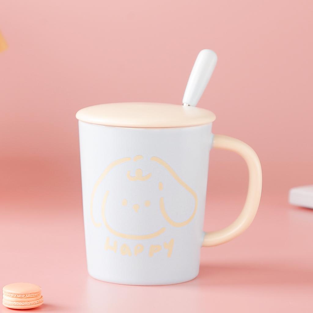 Animal with Lid and Spoon Ceramic Cup Contrasting Color Mug High Value Large Volume Water Cup for Girls High Value Coffee Cup