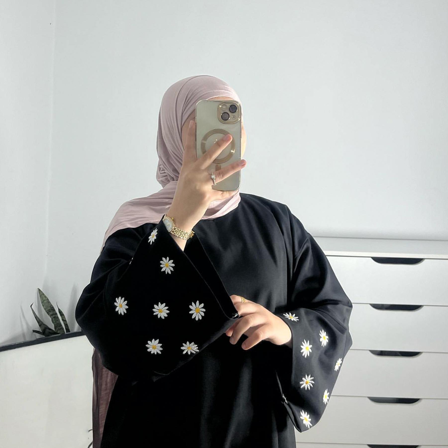 

Вышитое мусульманское скромное платье для женщин Ид Саудовская Аравия Дубай Абая Роскошь Ислам Турция Праздничная вечеринка Халат Джалабия S чёрный