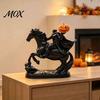 Horseman Riding Horse Statue Halloween Headless Statue, Gothic Knight Black with Window Display Props Pumpkin Lantern, Spooky Resin Festive Decor for
