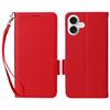 For iPhone 16 Case with Wrist Strap Litchi Texture PU Leather Wallet Phone Cover