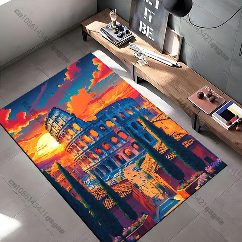 Historic architecture vibrant sunset carpet Yoga living room room decor children's crawling mat doormat area rug games mat