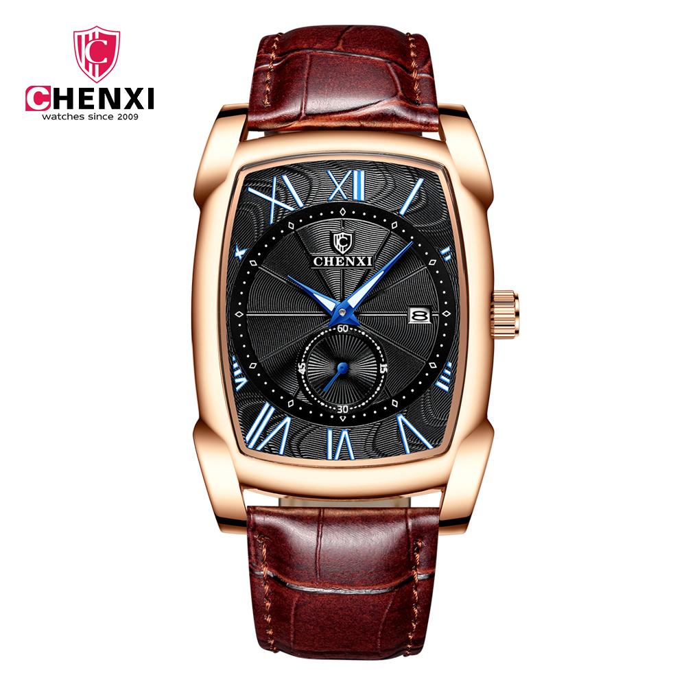CHENXI 8209 Men's Sport Watches Luxury Retro Square Wristwatches Leather Strap Waterproof Quartz Power Reserve for Casual Sports