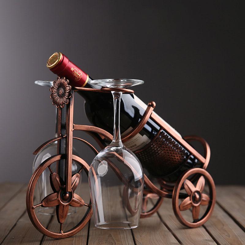 YOMDID Creative Carriage Bike Wine Rack Wine Glass Holder Retro Wine Bottle Display Rack Bar Dining Table Decor Wine Organizer