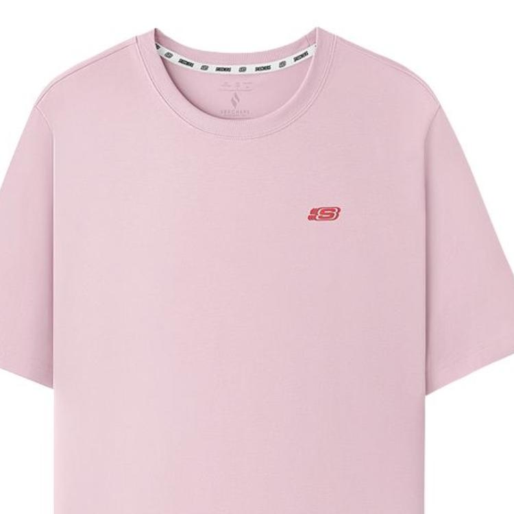 Skechers Solid Color Breathable Round Neck Short Sleeve T-Shirt Unisex Tops Chalk-Pink L225U086-01SX