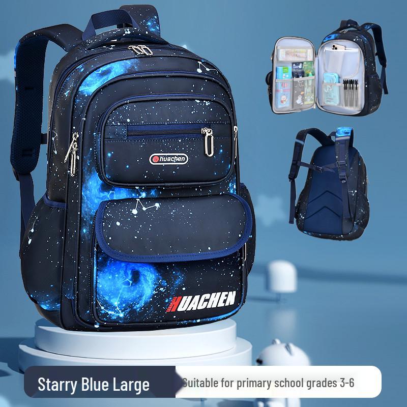 Starry Sky Backpack for Boys, Grades 1-6: Spine Protection, Lightweight & Splashproof