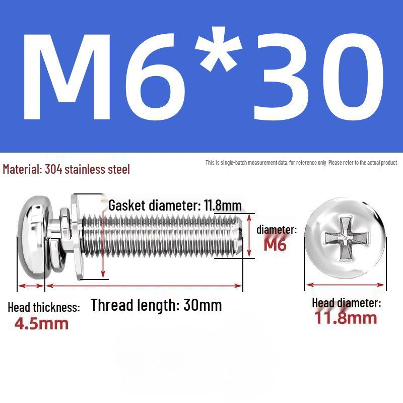 304 Stainless Steel Phillips Pan Head Combo Screw with Flat and Spring Washers