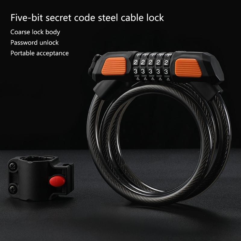 Bike Lock Cable 5Digits Resettable Combination Cable Lock, Bike Code Lock Small Security Bike Lock for Mountain Bicycles