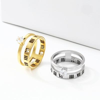 Fashion Jewelry Stainless Steel Double Layer Crystal Letter Finger Rings Titanium Rhinestone Wedding Party Rings for Women