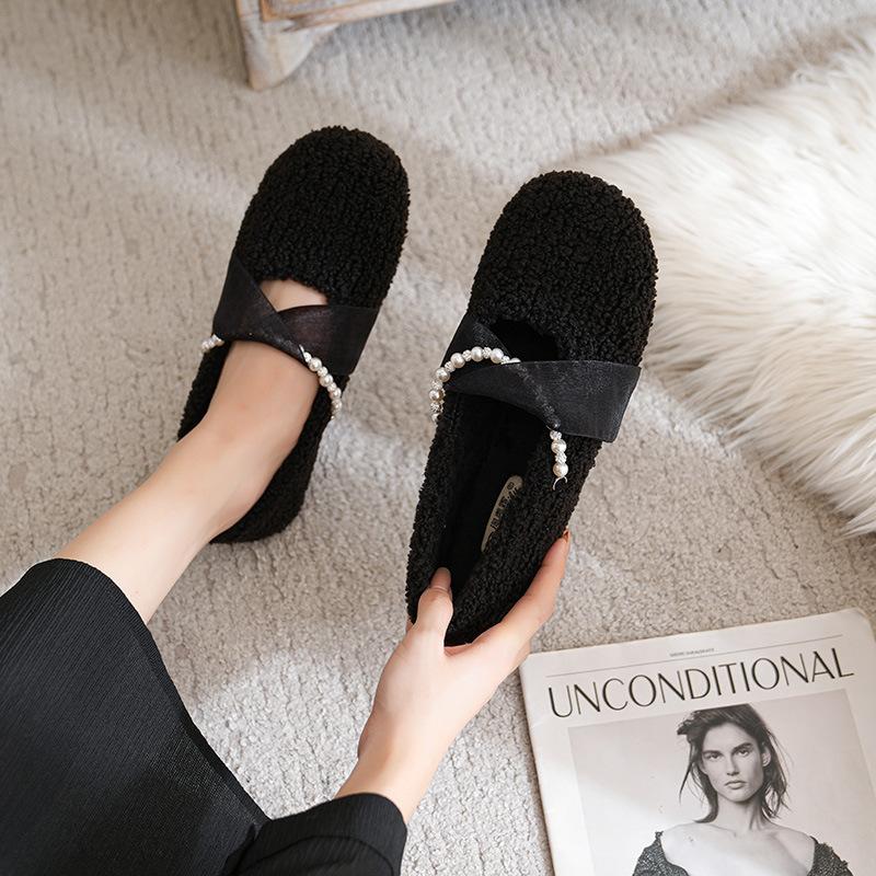 

Flat-bottomed fluffy shoes for women to wear in autumn and winter, Xiaoxiangfeng single shoes, new warm and velvet cotton shoes for pregnant women, Do 33 чорний