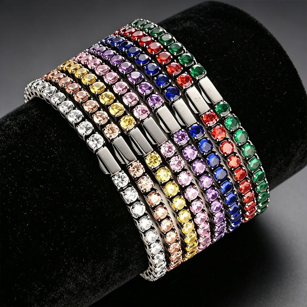 Waterproof 316L Stainless Steel Tennis Bracelet 5A CZ Hip Hop Wrist Jewelry for Men Women Private Label Supplier Bulk Orders