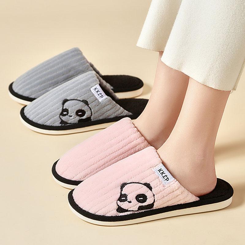 Fashion Cute Panda Plush Home Slippers for Women Comfortable Soft Sole Bedroom Cotton Shoes Woman Winter Non Slip Warm Indoor Slippers