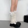 Winter Autumn Twist Cable Knitted Leg Warmers Cute Bowknot Ruffled Lace Foot Covers Middle Tube Calf Socks for Women
