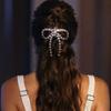 Vintage Ponytail Hair Clip Shiny Tassel Spring Clip Temperament Rhinestone Bow Hairpins  Party