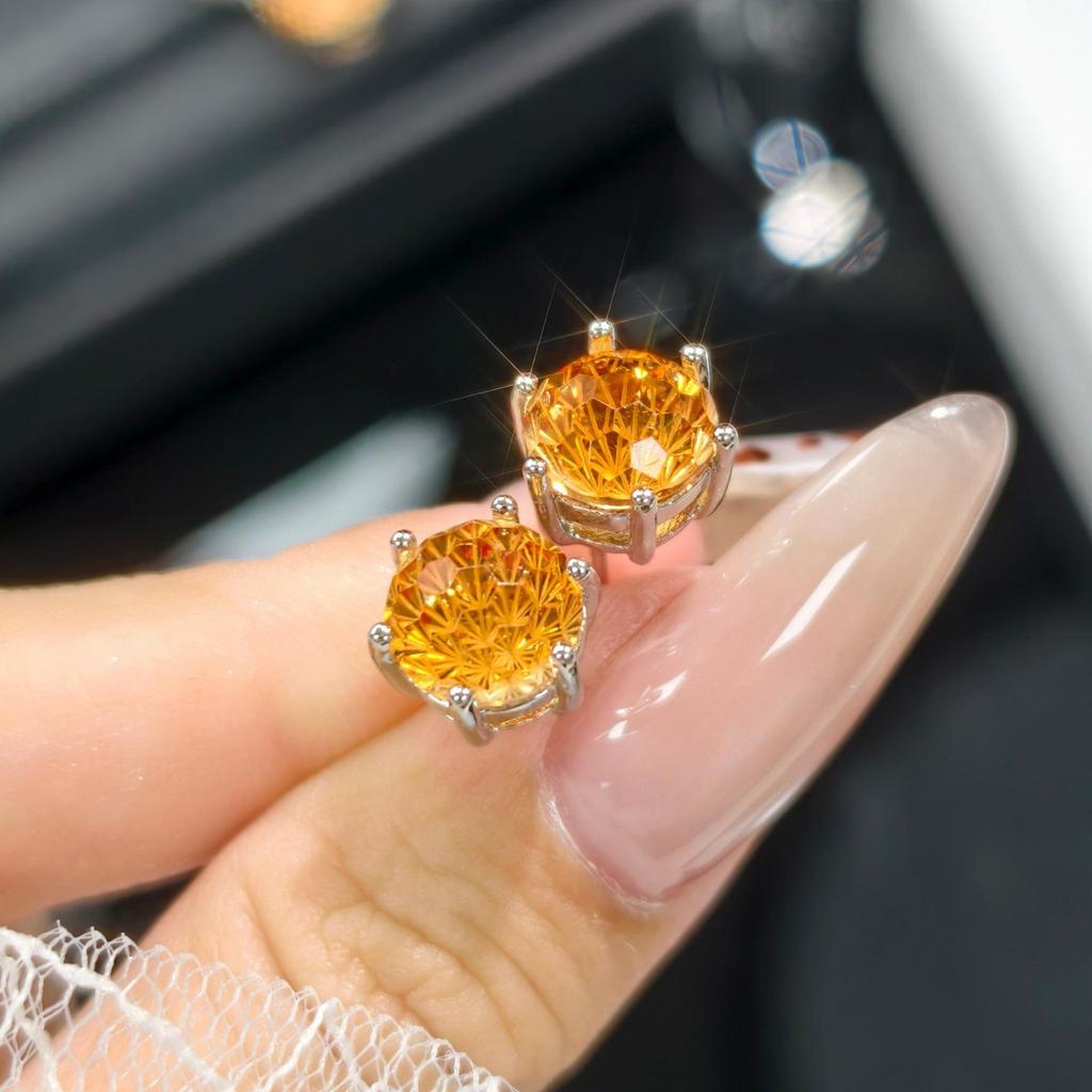 Fashion Fireworks Cut Bright Yellow Diamond Opening Ring Femininity Stud Earrings Pendant Necklace Three-piece Set