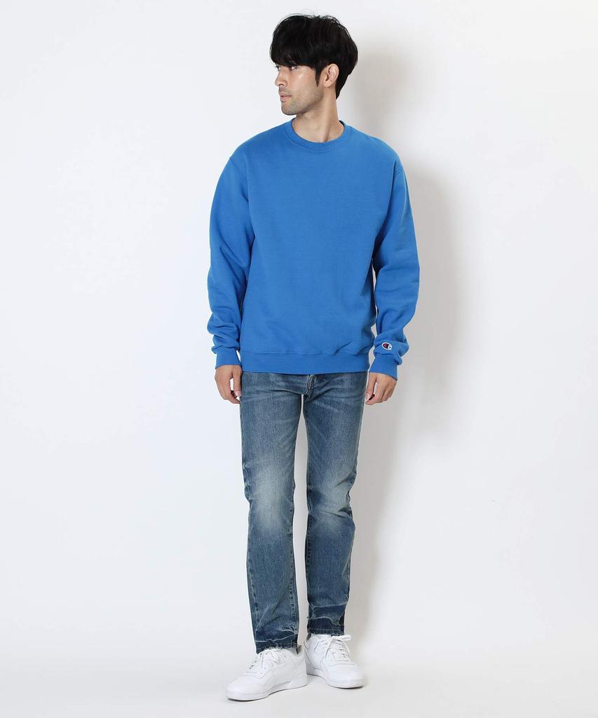 Champion Basic Logo Crew Long Size Royal Blue One-Point Sweatshirt, Men's Neck, Sleeve, S,