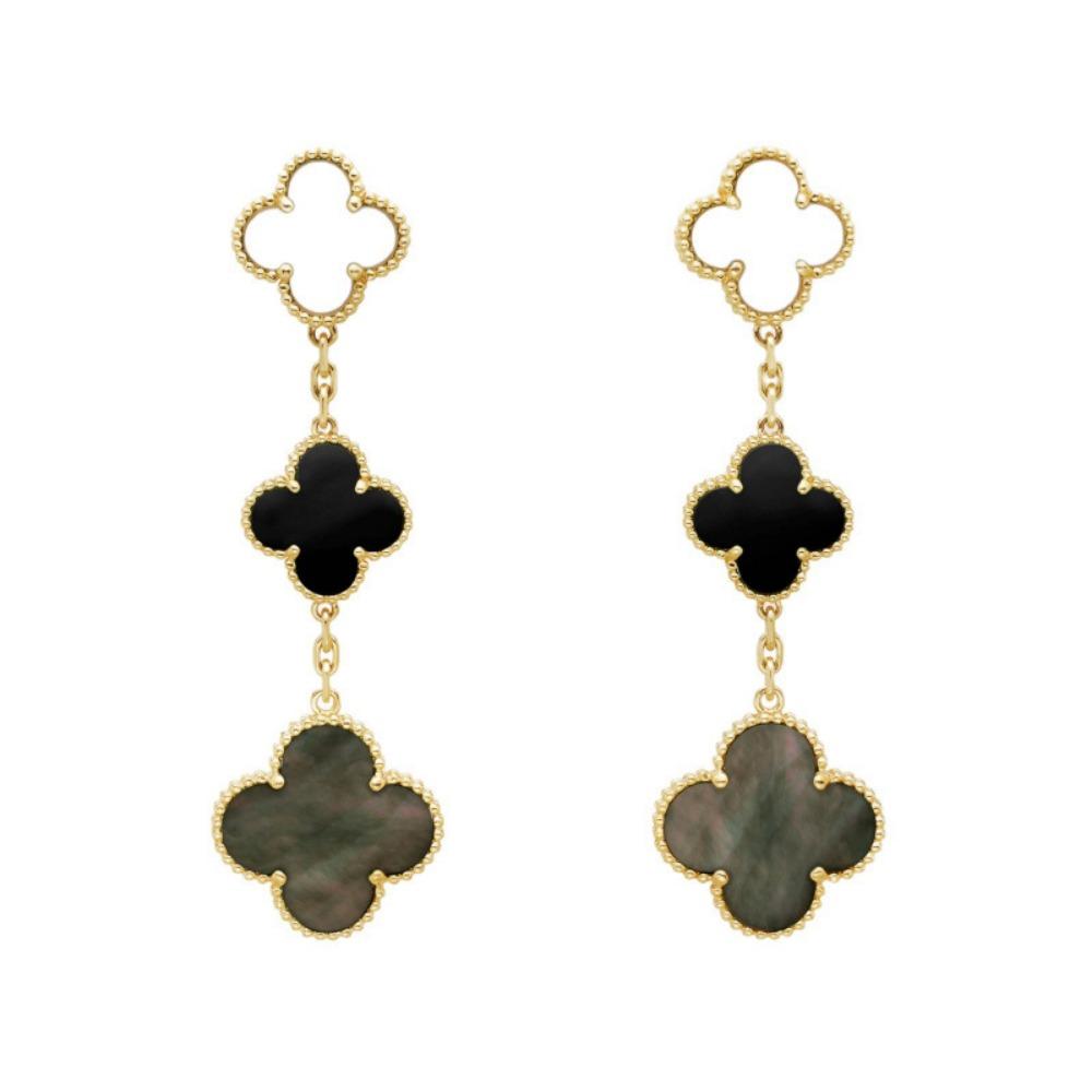 Four-leaf Clover Earrings Fashionable Three-flower Earrings Natural Mother-of-pearl Agate and Chalcedony Women's Earrings