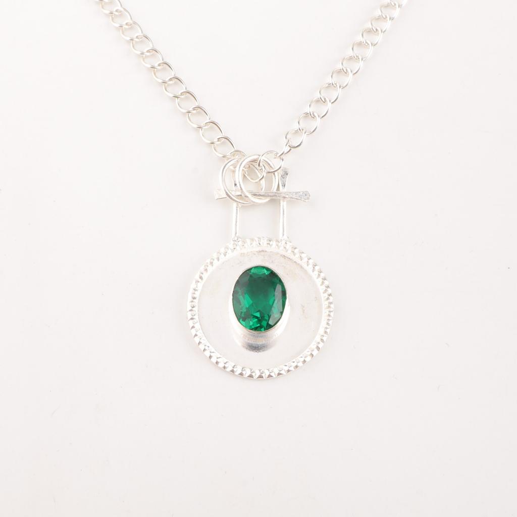 Chrome Diopside Gemstone 925 Sterling Silver Handcrafted Partywear Pendant 1.4" PP-57-5