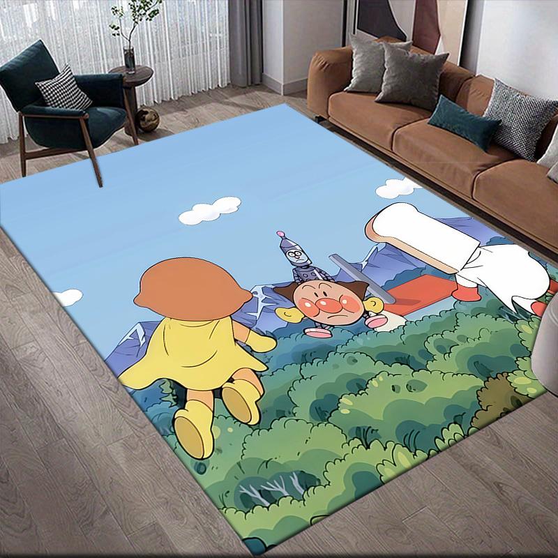 Anpanman Flannel Pattern Square Carpet,Area Rug,Carpet Rug for Living Room Bedroom Sofa Playroom Decor,Non-slip Floor Mat