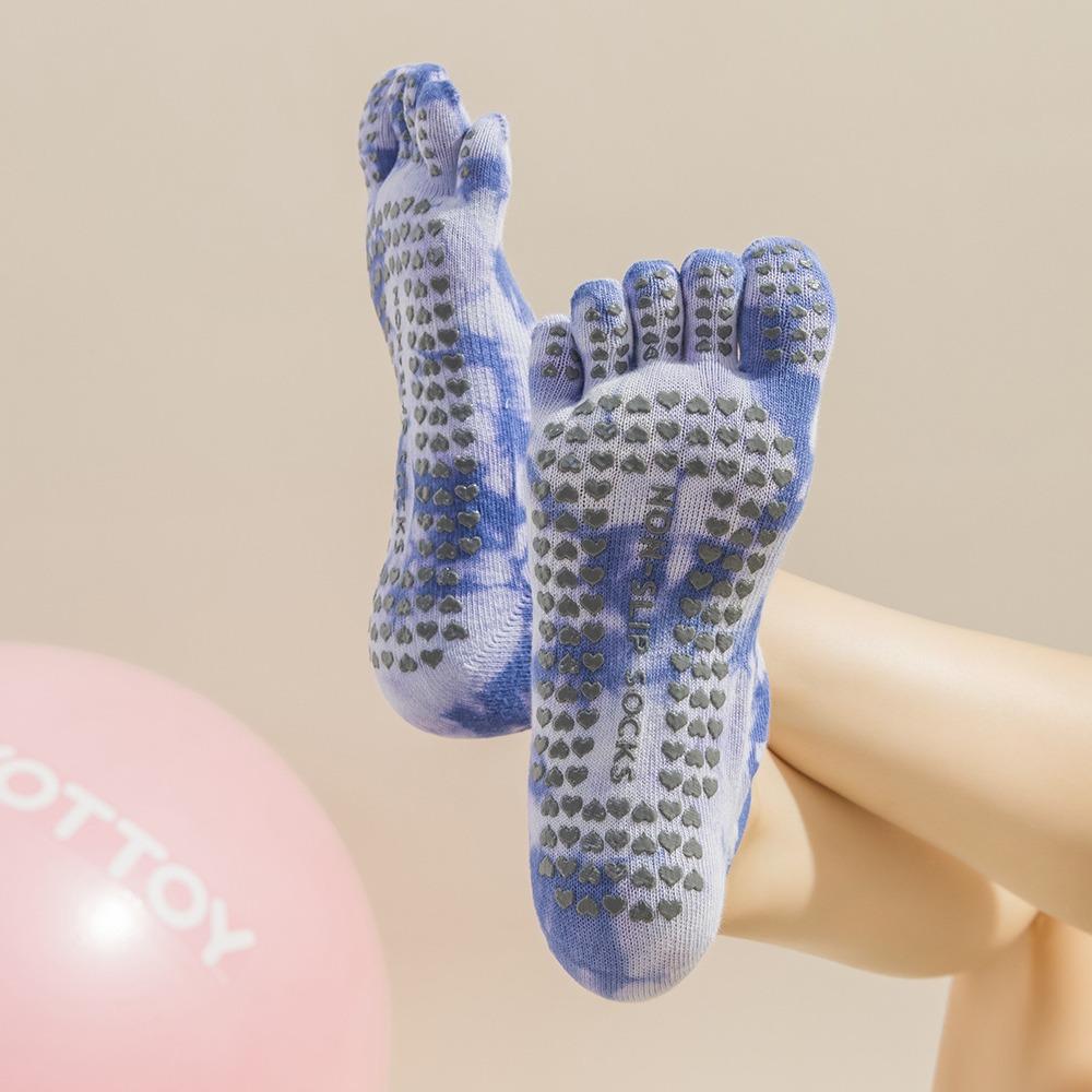 Five Toes Yoga Socks Women Backless Breathable Bandage Tie-dye Pilates Socks Silicone Non-slip Indoor Workout Dance Sports Socks