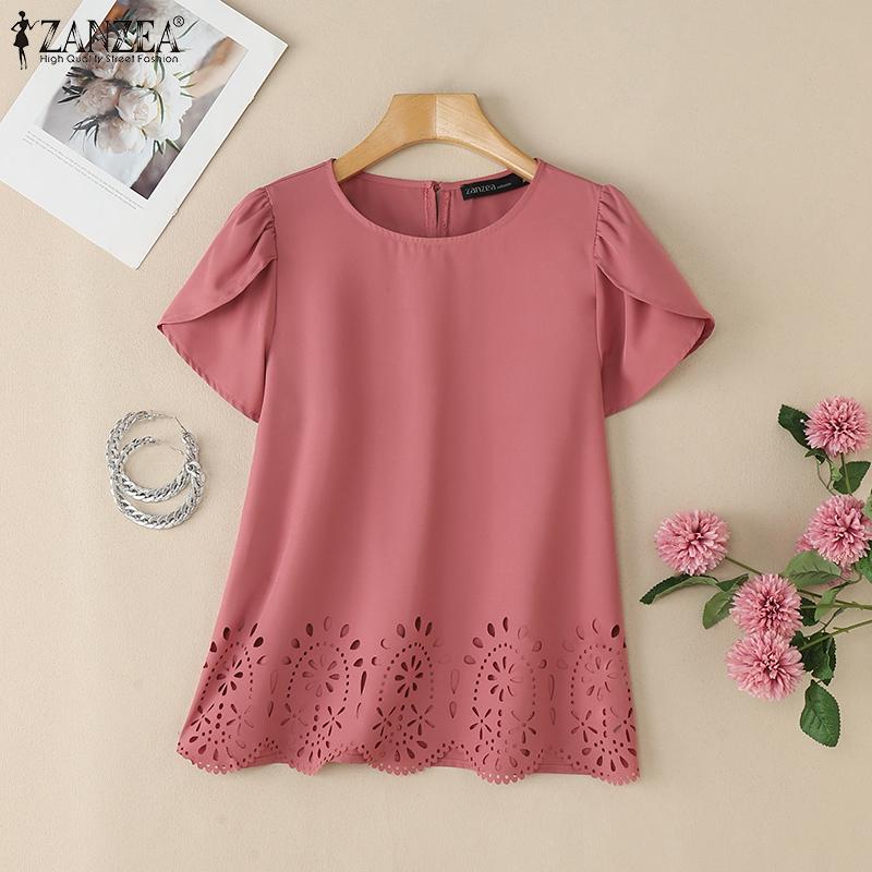 

ZANZEA Жіноча повсякденна літня блузка з коротким рукавом і круглим вирізом 5XL хакі