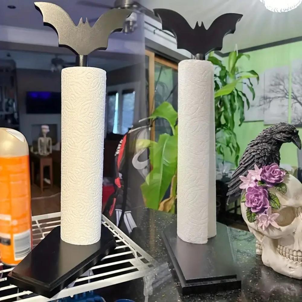 Acrylic Halloween Paper Towel Stand Gothic Paper Towel Rack Useful Bat Tissue Holder  Countertop