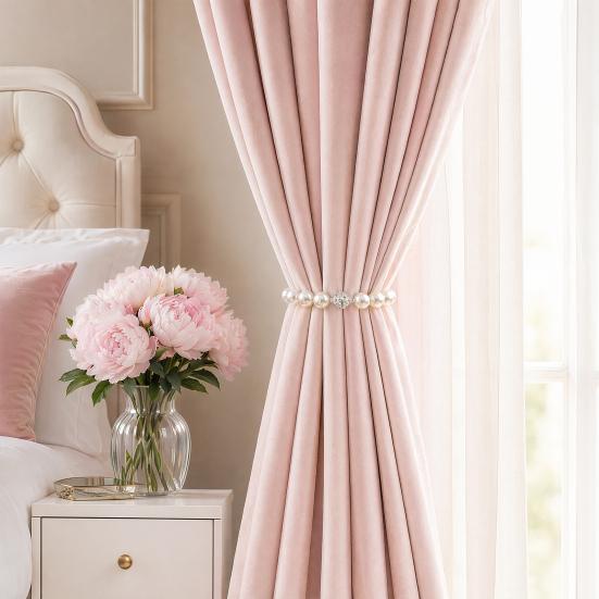 Magnetic Curtain Tiebacks with Pearls & Rhinestones, No Drill Window Curtain Holders, Elegant Luxury Curtain Tie Backs for Living Room, Bedroom