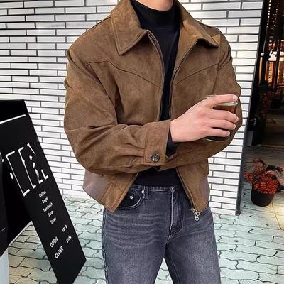 Pánske ležérne krátke bundy na jar a jeseň, jednofarebné, retro golier, vrecko na zips, vetrovky, luxusné kabáty, streetwear, pánska bunda s malým golierom