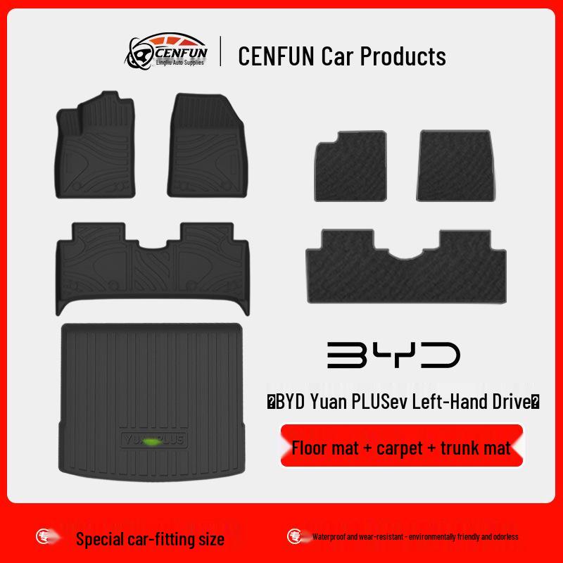 TPE Waterproof Odorless Trunk Mats for 2022 BYD Yuan Plus (Left-Hand Drive)