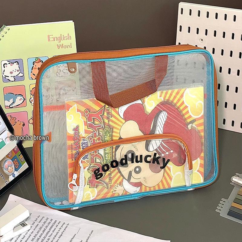 Large Capacity L-Shaped Mesh Bag for Exam Papers